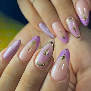 Pink and Purple Star Nail Art